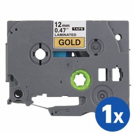 Brother Tze 831 12mm black text on gold P-Touch laminated tape - 8 metres